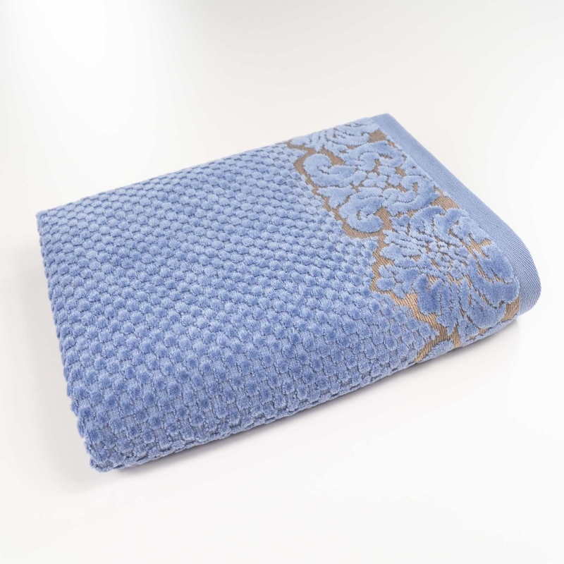 Рушник махровий середній 50x90см Damask Преміум якості Жакардовий з велюром 550г/м2 GM Textile (Синій)